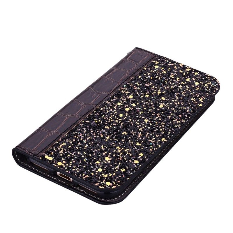 Flip Cover Huawei Mate 20 Pro Effet Peau De Crocodile Et Paillettes