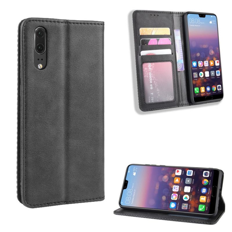 Flip Cover Huawei P20 Effet Cuir Vintage Stylisé