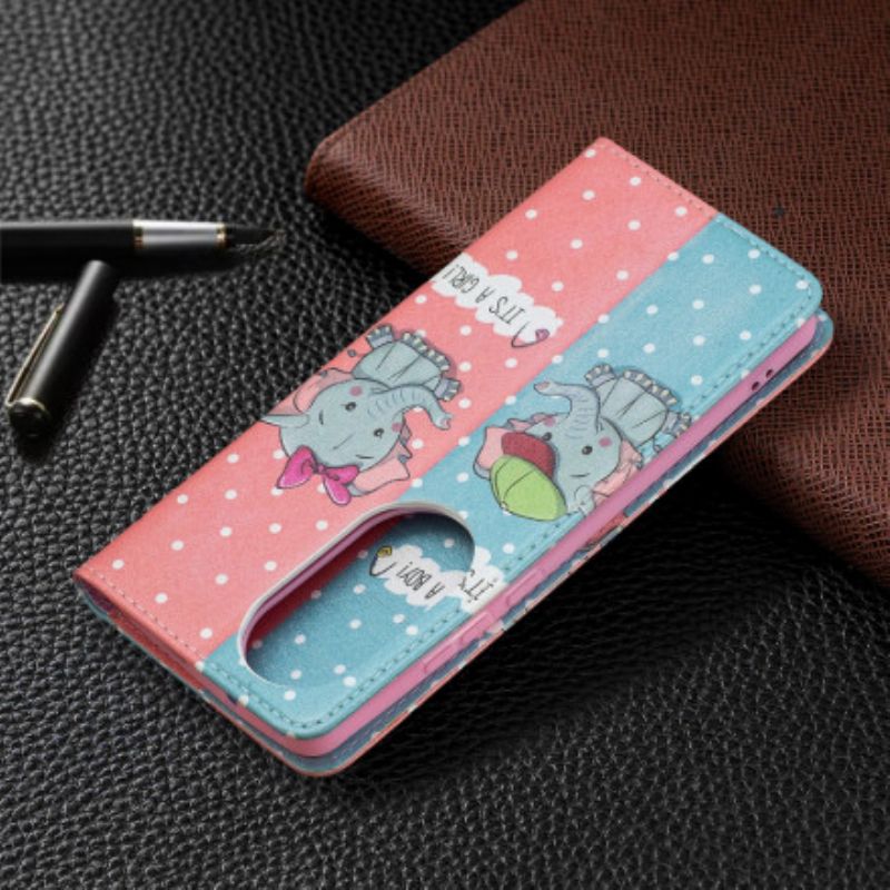 Flip Cover Huawei P50 Pro Bébés Éléphants