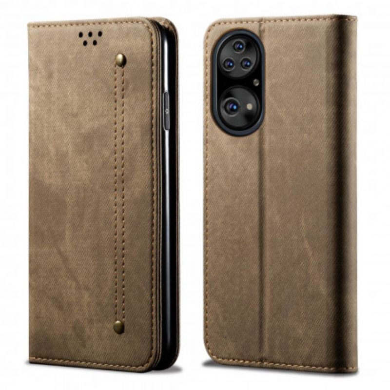 Flip Cover Huawei P50 Simili Cuir Texture Jeans