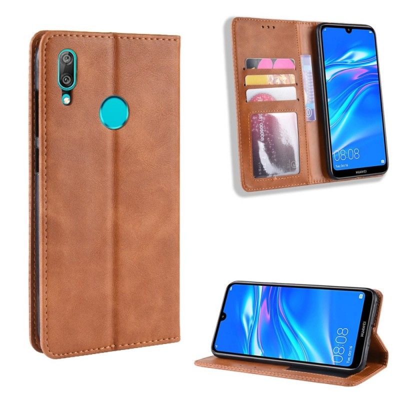 Flip Cover Huawei Y7 2019 Effet Cuir Vintage Stylisé