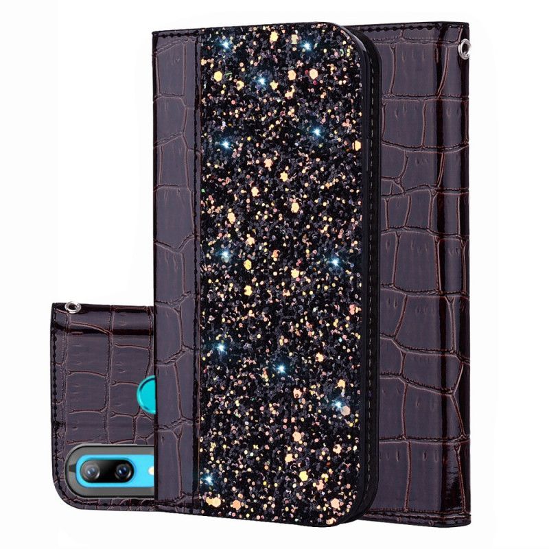 Flip Cover Huawei Y7 2019 Effet Peau De Crocodile Et Paillettes