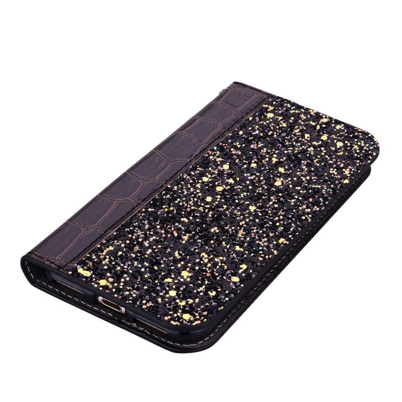 Flip Cover Huawei Y7 2019 Effet Peau De Crocodile Et Paillettes