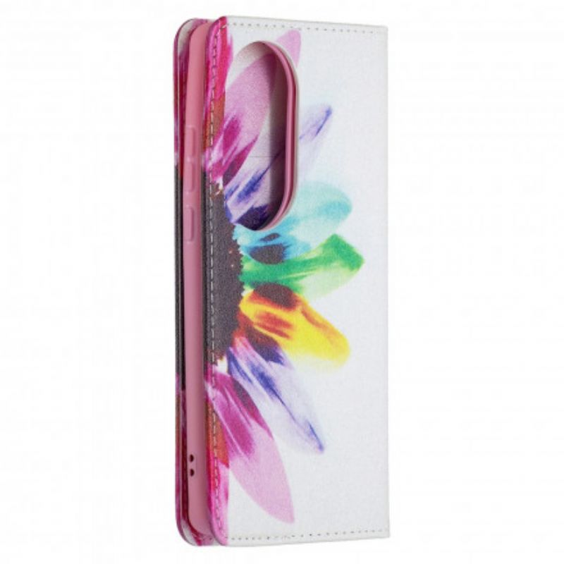 Flip Cover Pour Huawei P50 Pro Fleur Aquarelle