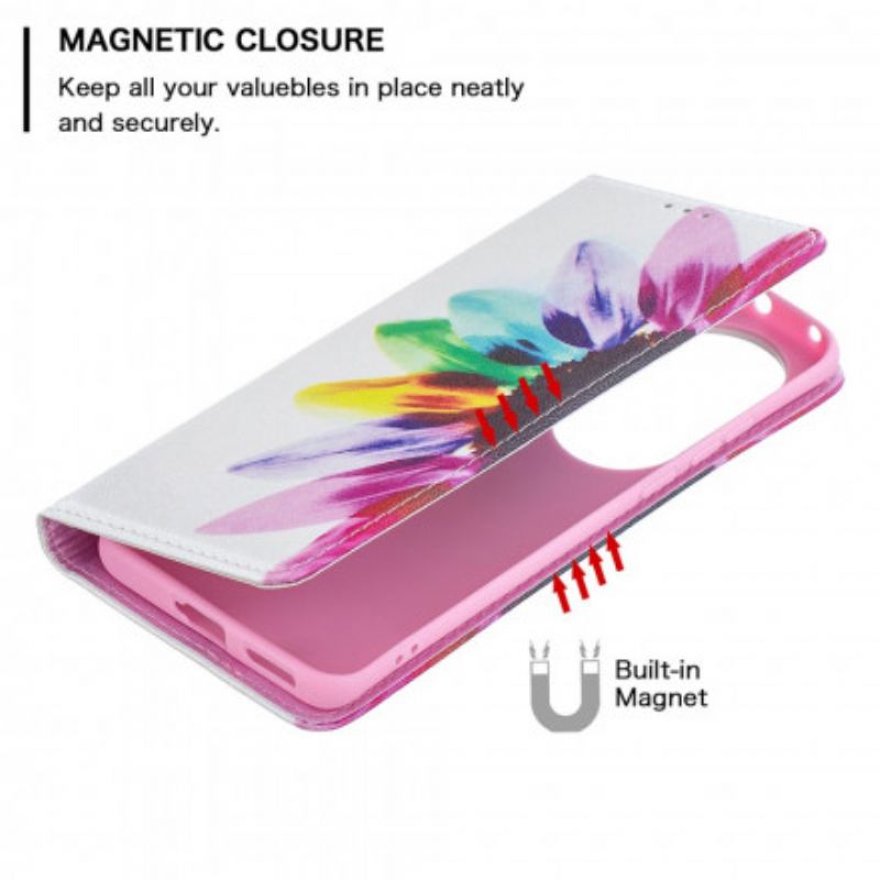 Flip Cover Pour Huawei P50 Pro Fleur Aquarelle