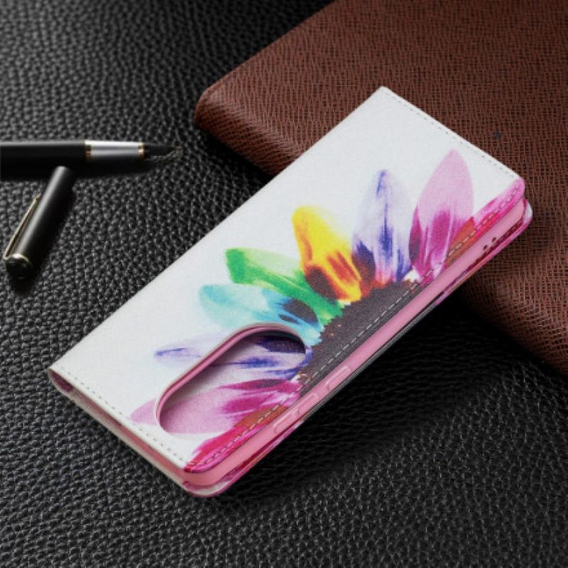 Flip Cover Pour Huawei P50 Pro Fleur Aquarelle