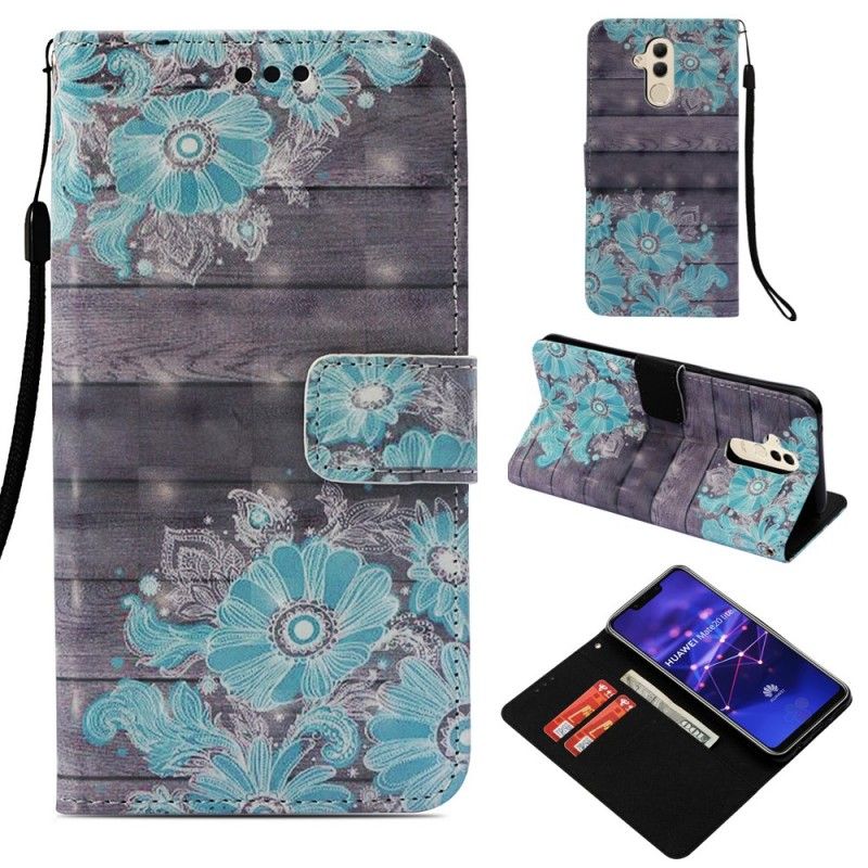 Housse Huawei Mate 20 Lite Fleurs Bleues 3d