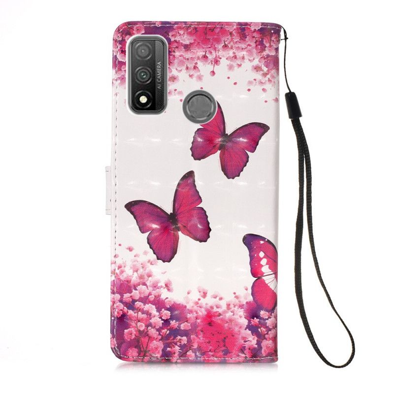 Housse Huawei P Smart 2020 Papillons Rouges À Lanière