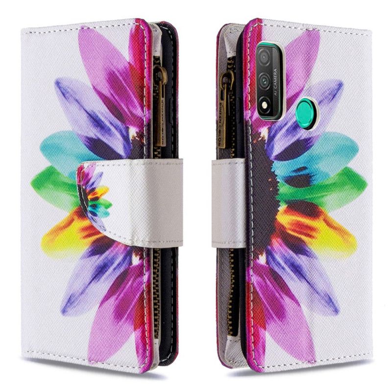 Housse Huawei P Smart 2020 Poche Zippée Fleur