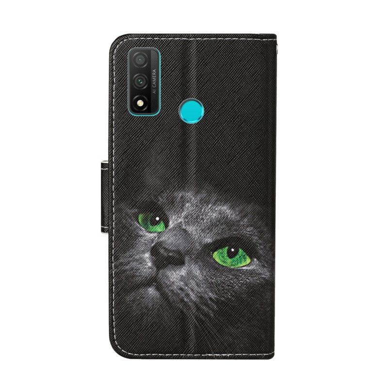 Housse Huawei P Smart 2020 Yeux De Chat Verts Avec Lanière