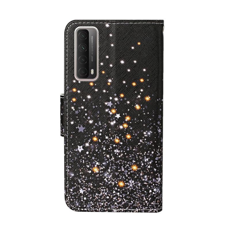 Housse Huawei P Smart 2021 Étoiles Et Paillettes Avec Lanière