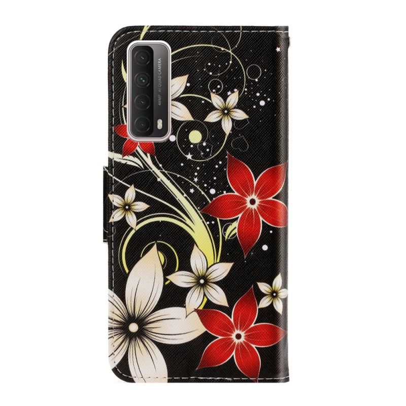 Housse Huawei P Smart 2021 Fleurs Colorées À Lanière