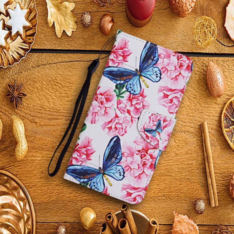 Housse Huawei P Smart 2021 Papillons Floraux Lanière