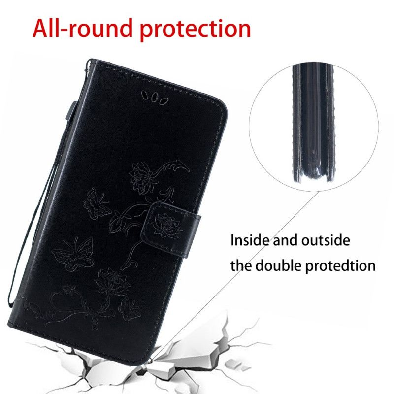 Housse Huawei P Smart S Papillons Et Fleurs À Lanière