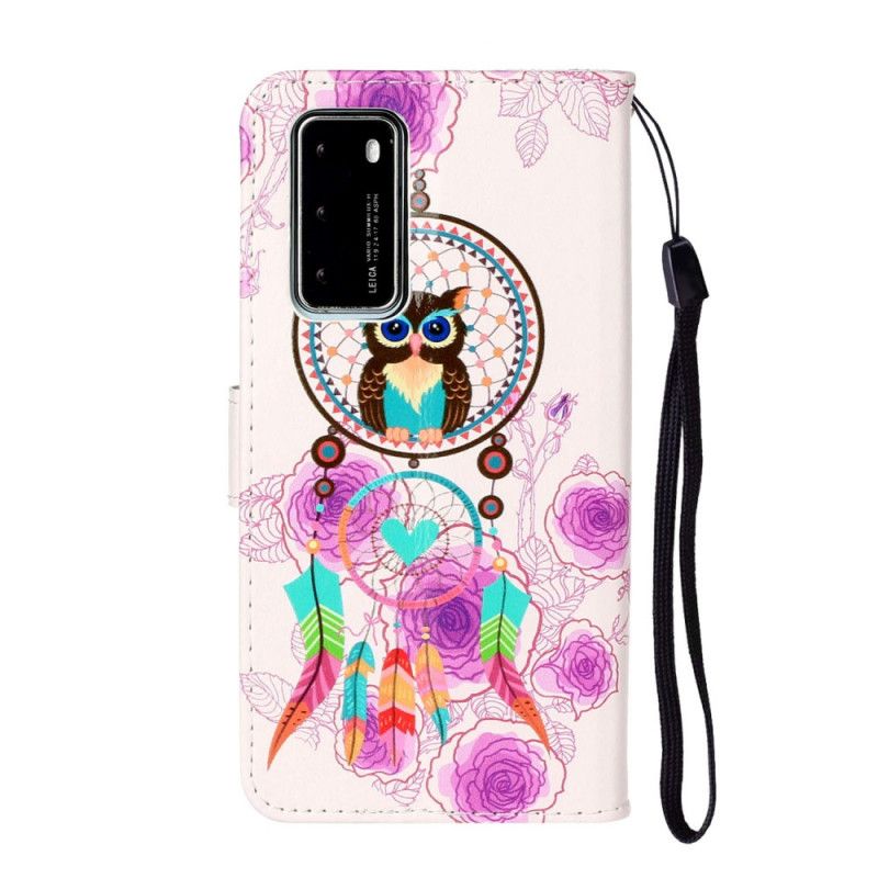 Housse Huawei P40 Attrape Rêves Hibou Avec Fleurs