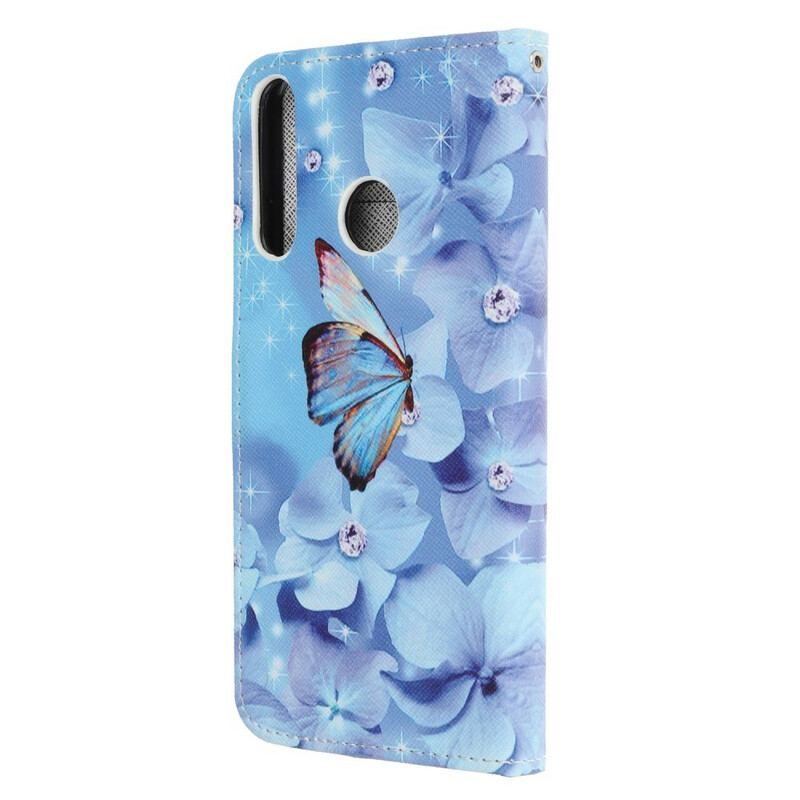 Housse Huawei P40 Lite E / Y7p Papillons Diamants à Lanière