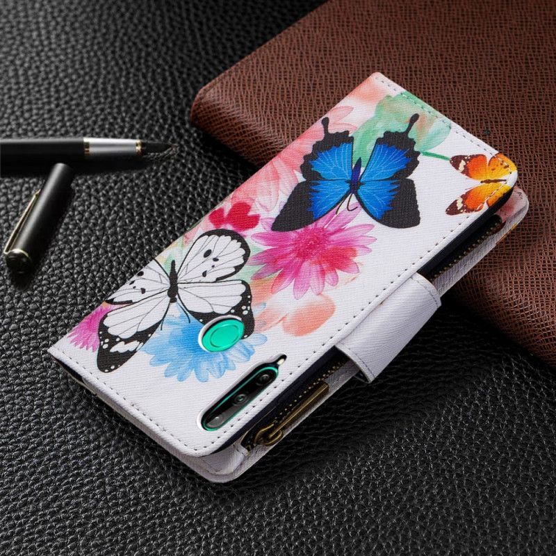 Housse Huawei P40 Lite E / Y7p Poche Zippée Papillons