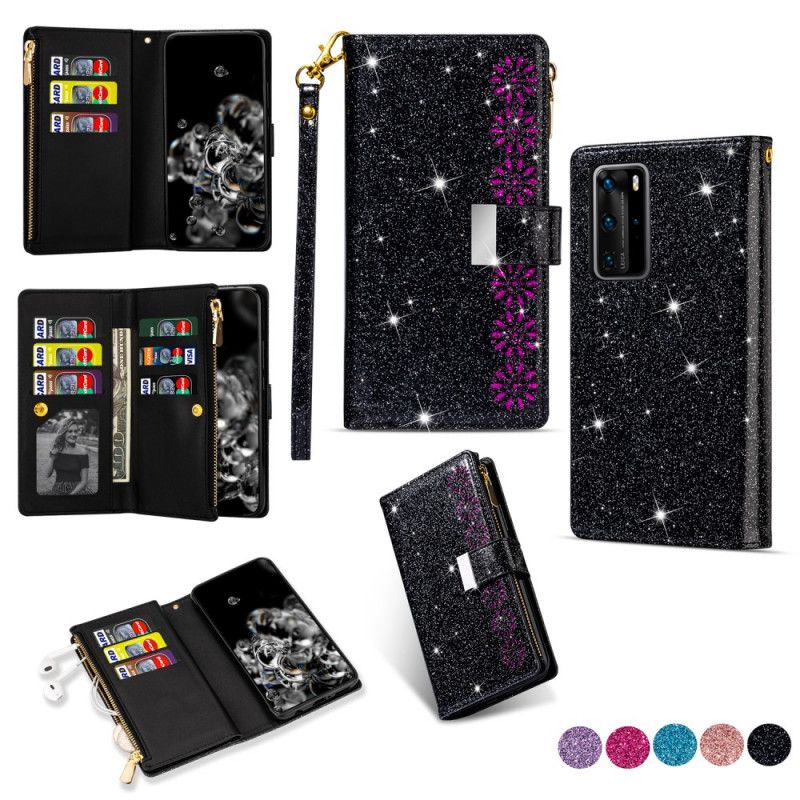 Housse Huawei P40 Paillettes Portefeuille Zip