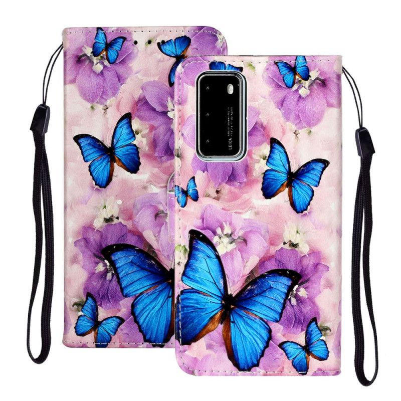 Housse Huawei P40 Papillons Bleus Dans Les Fleurs