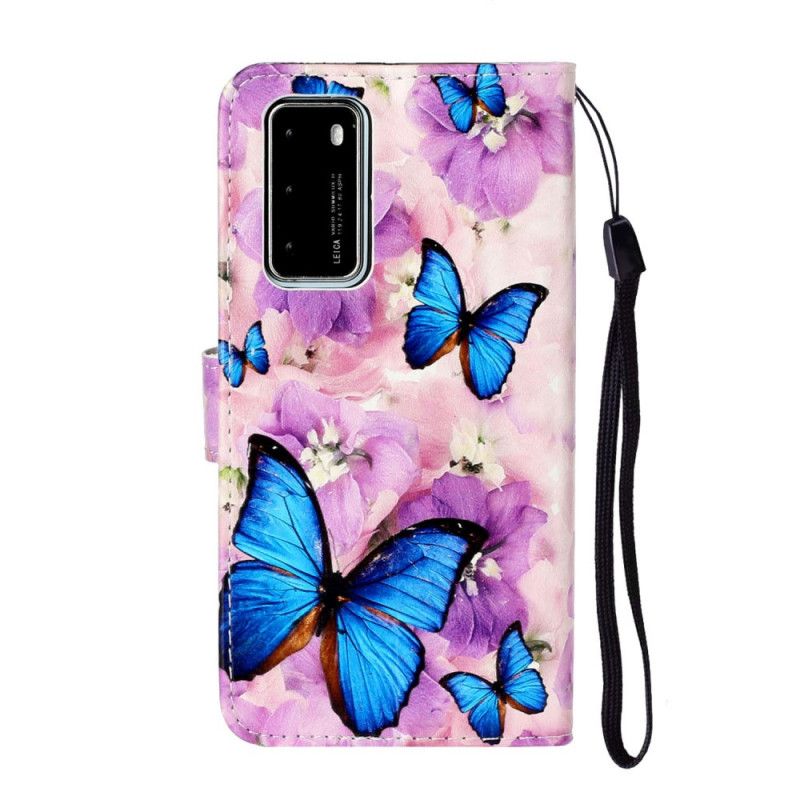 Housse Huawei P40 Papillons Bleus Dans Les Fleurs