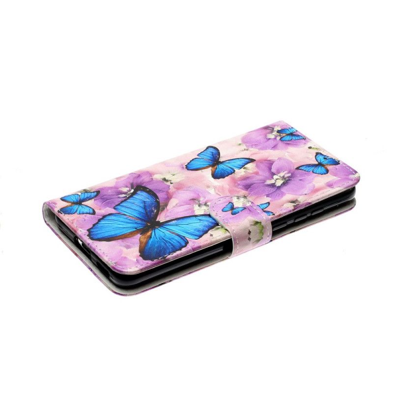 Housse Huawei P40 Papillons Bleus Dans Les Fleurs