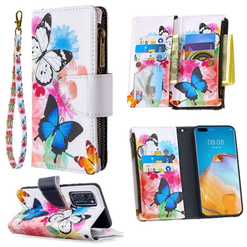 Housse Huawei P40 Poche Zippée Papillons