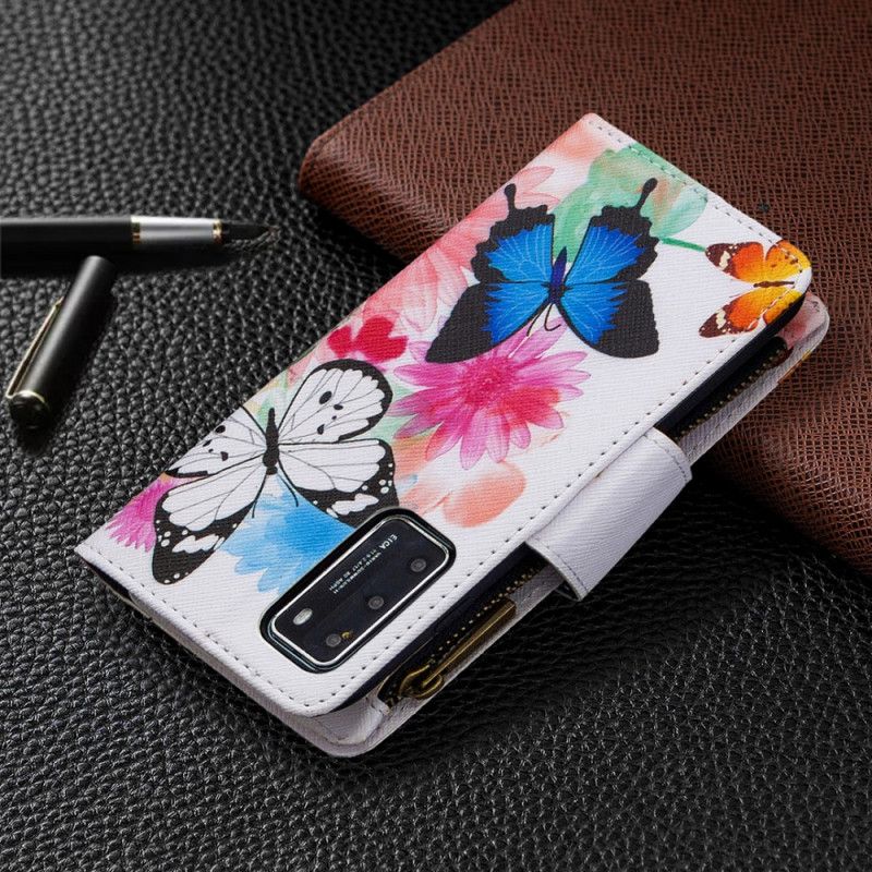 Housse Huawei P40 Poche Zippée Papillons