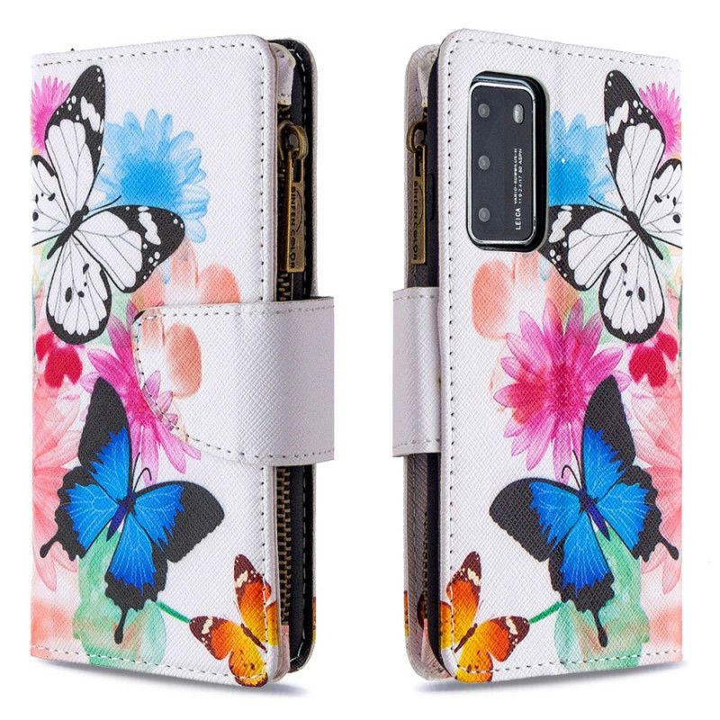 Housse Huawei P40 Poche Zippée Papillons