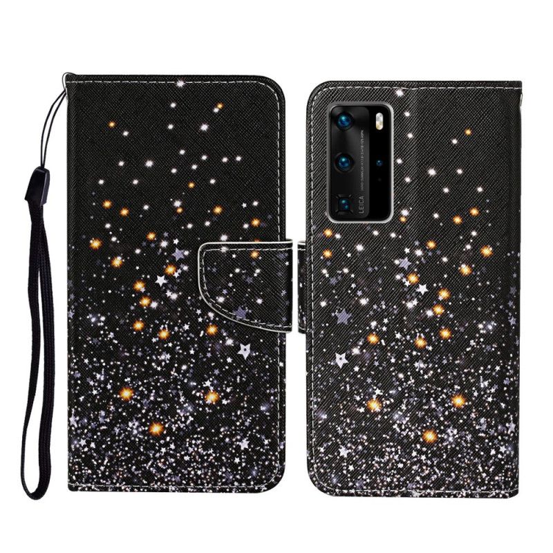 Housse Huawei P40 Pro Étoiles Et Paillettes Avec Lanière