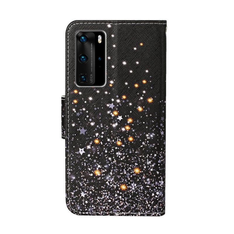 Housse Huawei P40 Pro Étoiles Et Paillettes Avec Lanière