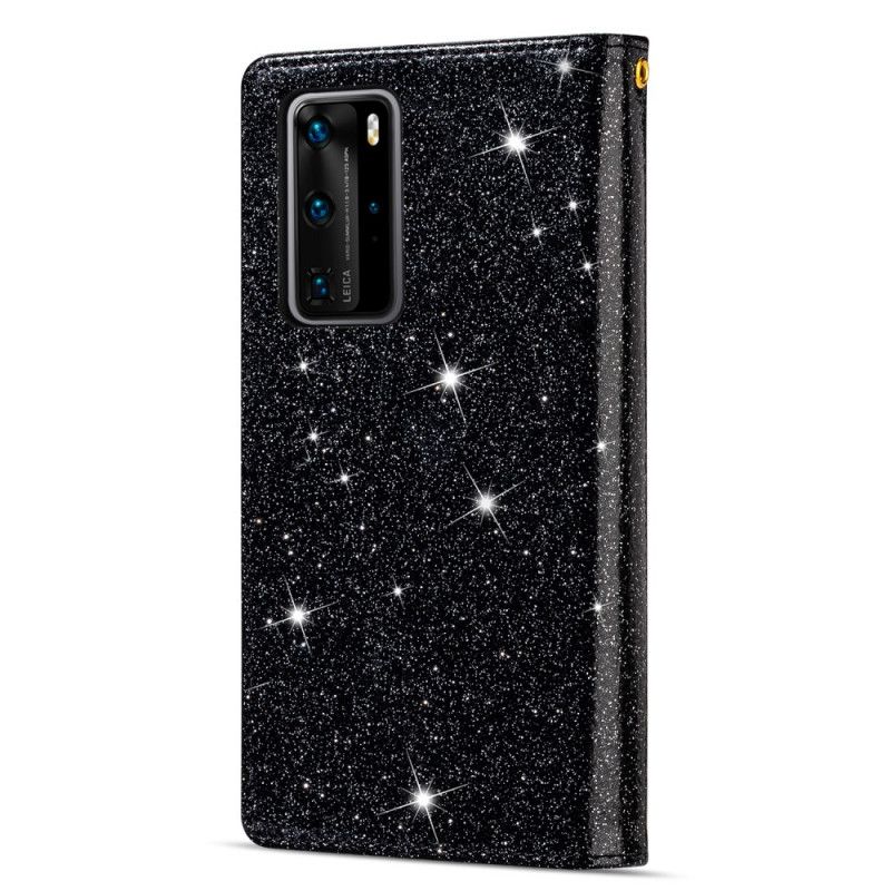 Étui Housse Huawei P40 Pro Paillettes Portefeuille Zip