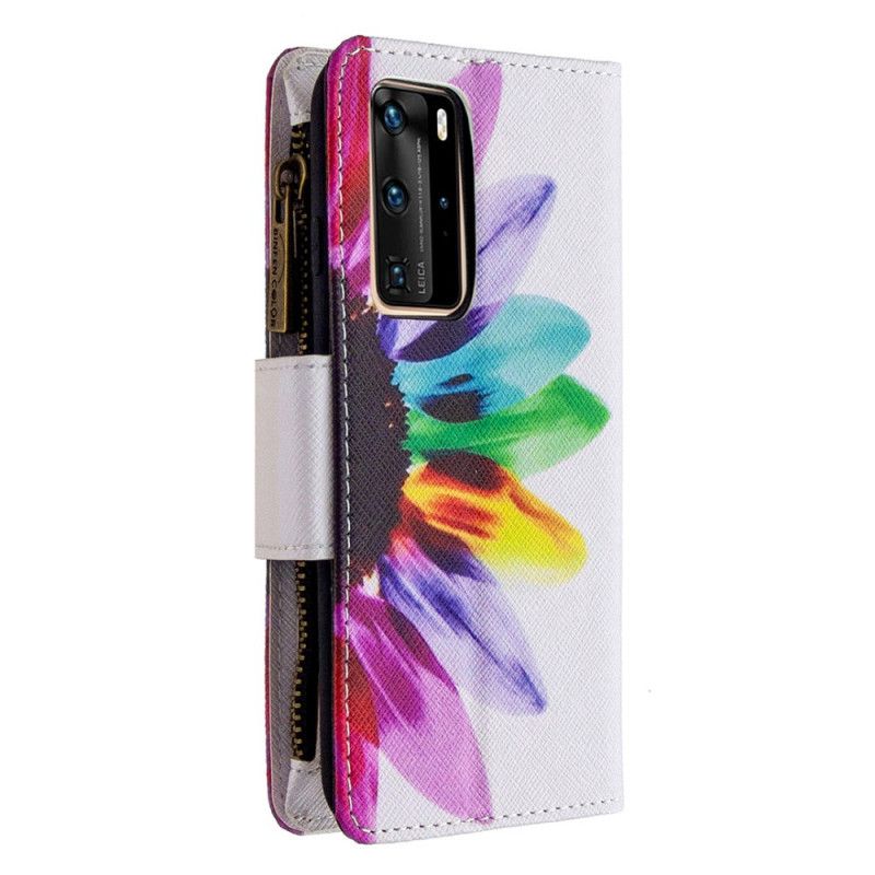 Housse Huawei P40 Pro Poche Zippée Fleur