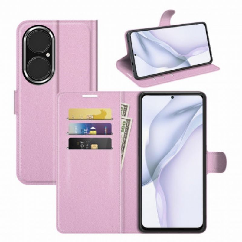 Housse Huawei P50 Style Cuir Litchi Classique