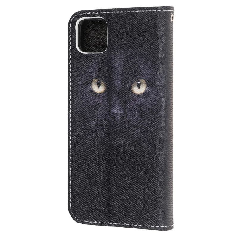 Housse Huawei Y5p Yeux De Chat Noir À Lanière