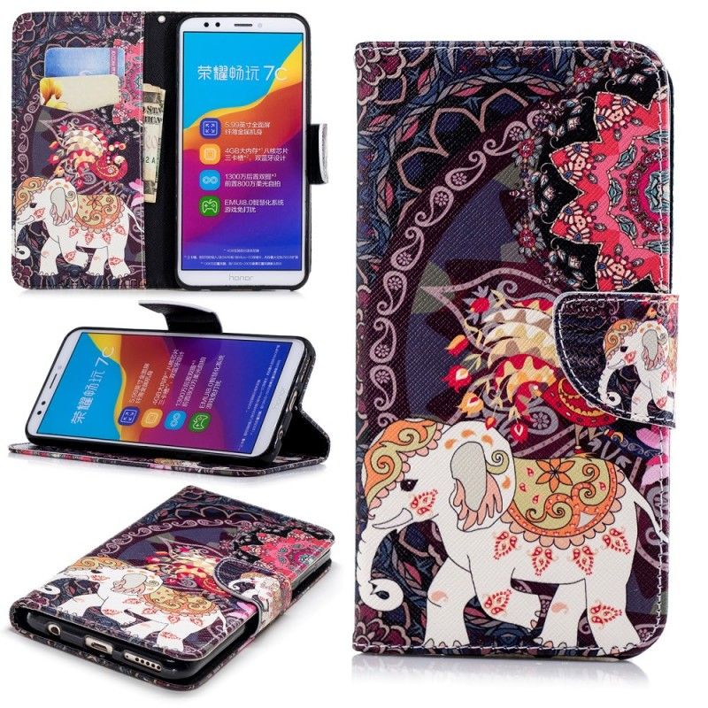 Housse Huawei Y7 2018 / Honor 7c Mandala Éléphants Ethniques