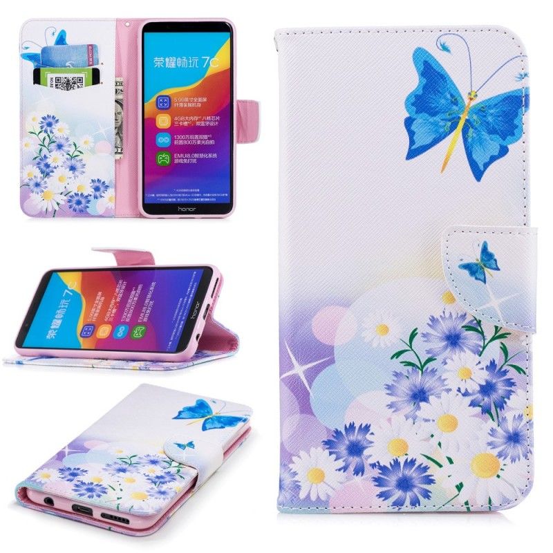 Housse Huawei Y7 2018 Papillons Et Fleurs Peints