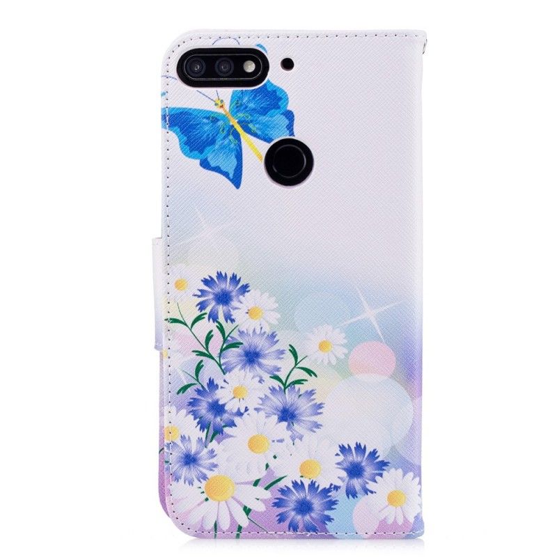 Housse Huawei Y7 2018 Papillons Et Fleurs Peints