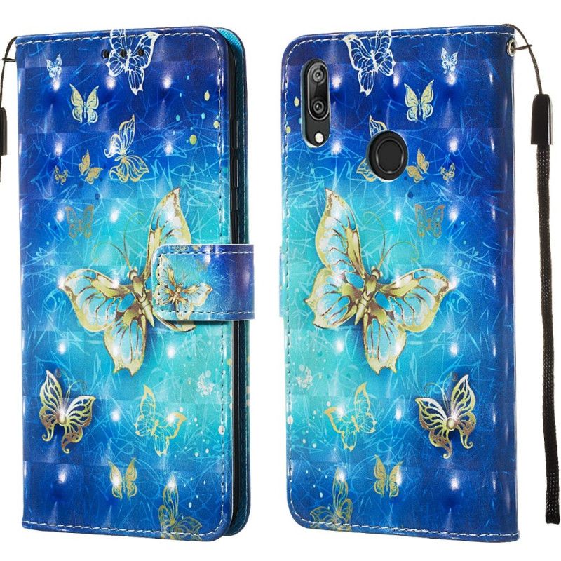 Étui Housse Huawei Y7 2019 Papillons Dorés Effet 3d