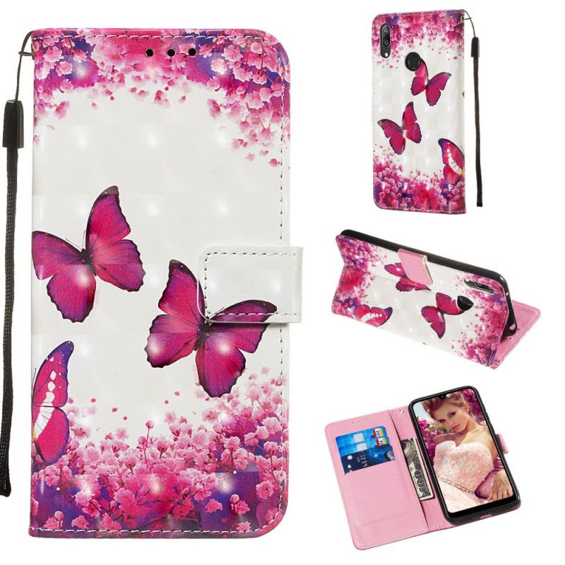 Housse Huawei Y7 2019 Papillons Rouges Effet 3d