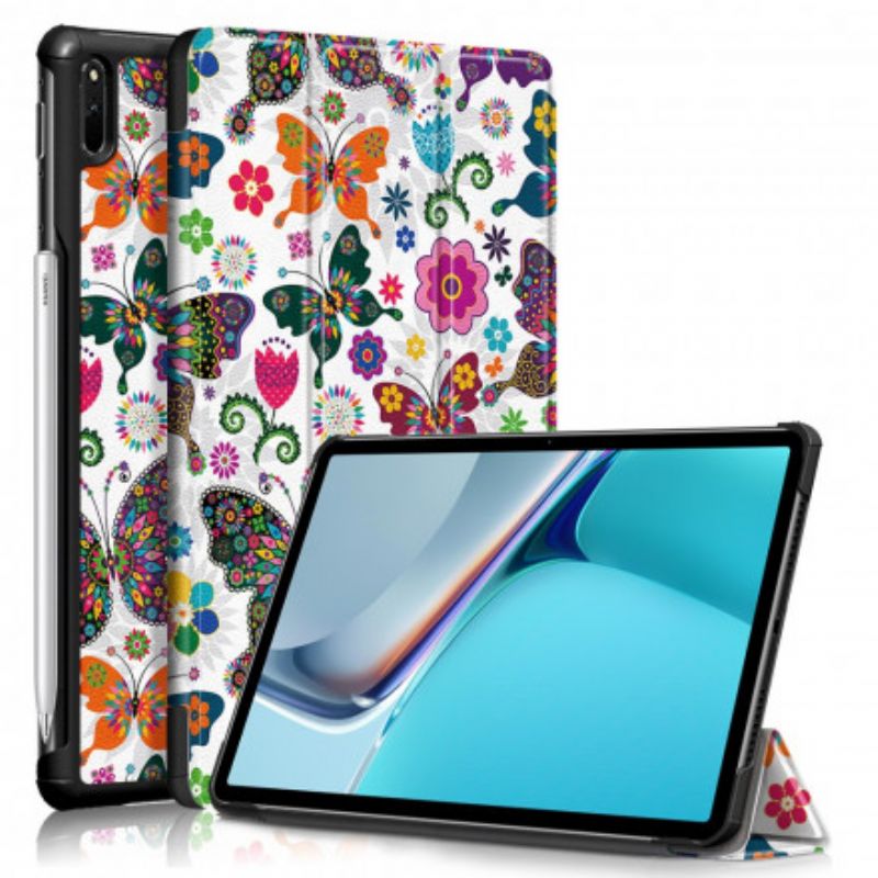 Smart Case Coque Huawei MatePad 11 (2021) Renforcée Papillons Et Fleurs Rétros