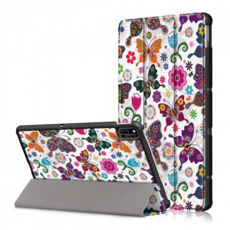 Smart Case Coque Huawei MatePad New Renforcée Papillons Et Fleurs Rétros