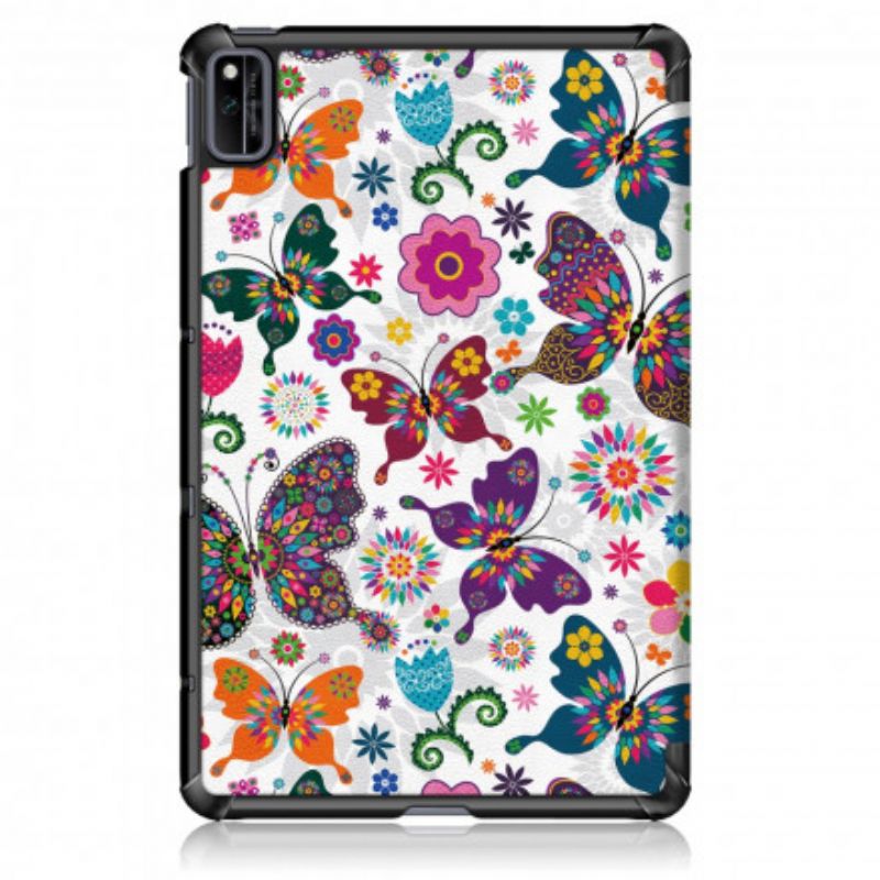 Smart Case Coque Huawei MatePad New Renforcée Papillons Et Fleurs Rétros