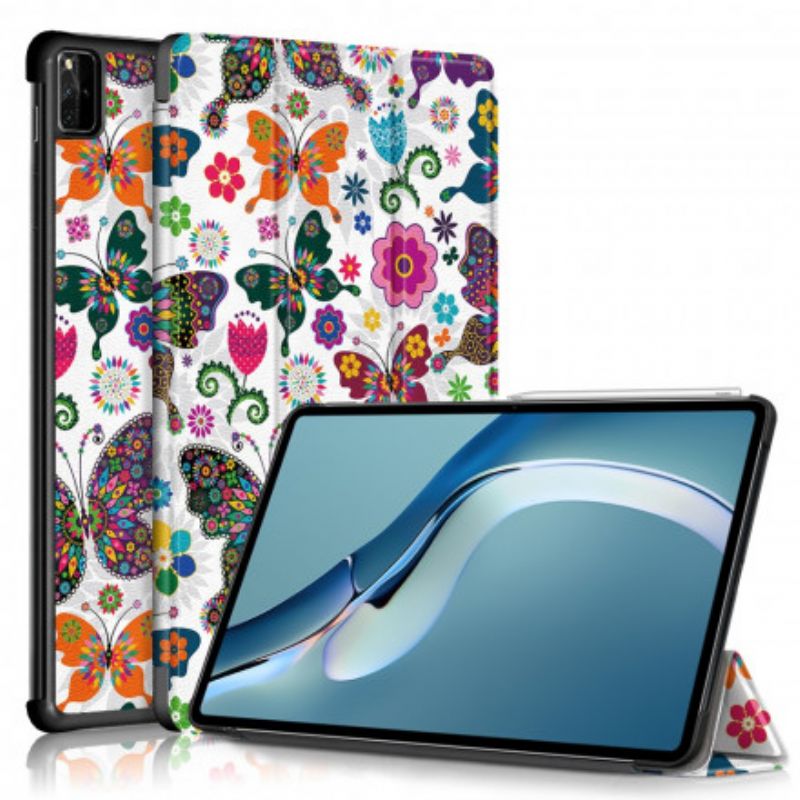 Smart Case Coque Huawei MatePad Pro 12.6 (2021) Renforcée Papillons Et Fleurs Rétros