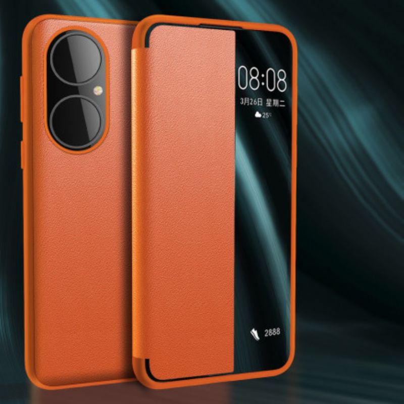 View Cover Coque Huawei P50 Simili Cuir Texturé