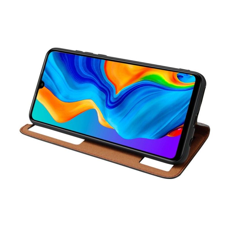 View Cover Huawei P30 Lite Véritable Cuir Litchi