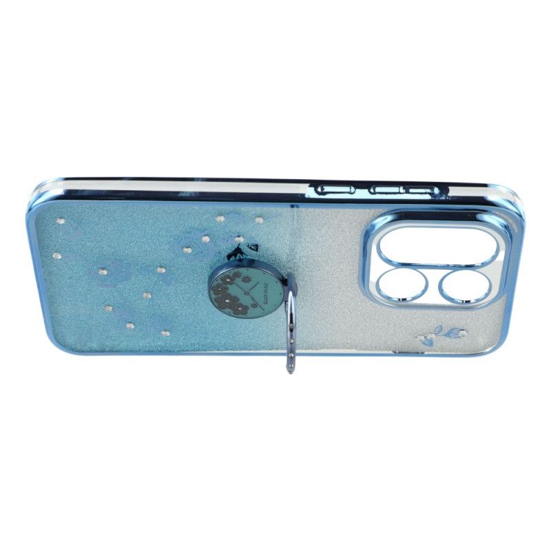 Coque OnePlus 15 Anneau-Support et Motif Fleurs Pailletées