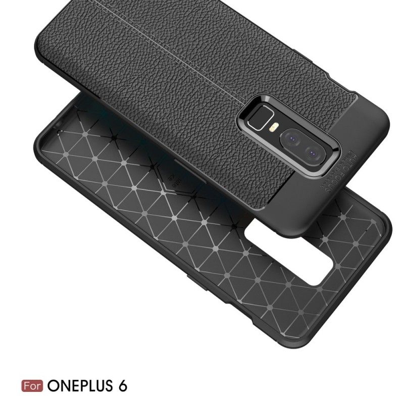 Coque Oneplus 6 Effet Cuir Litchi Double Line