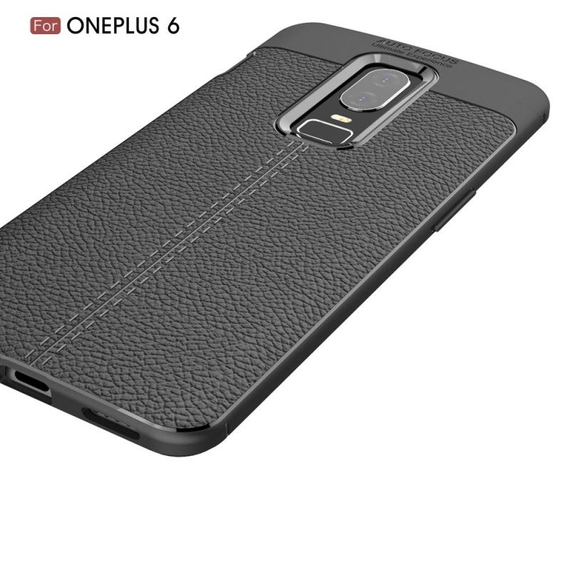 Coque Oneplus 6 Effet Cuir Litchi Double Line