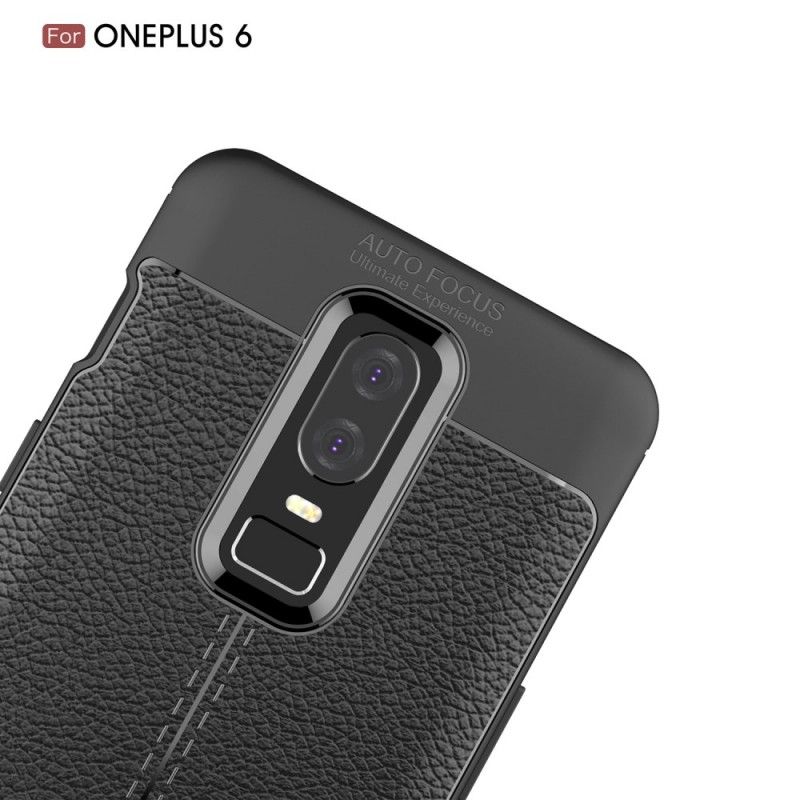 Coque Oneplus 6 Effet Cuir Litchi Double Line