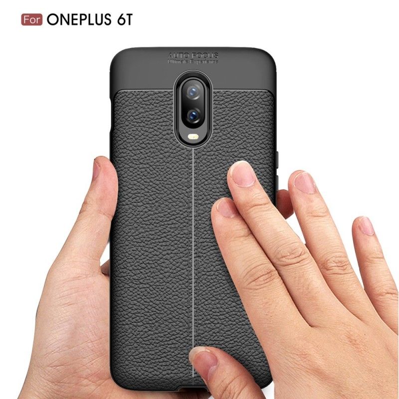 Coque Oneplus 6t Effet Cuir Litchi Double Line